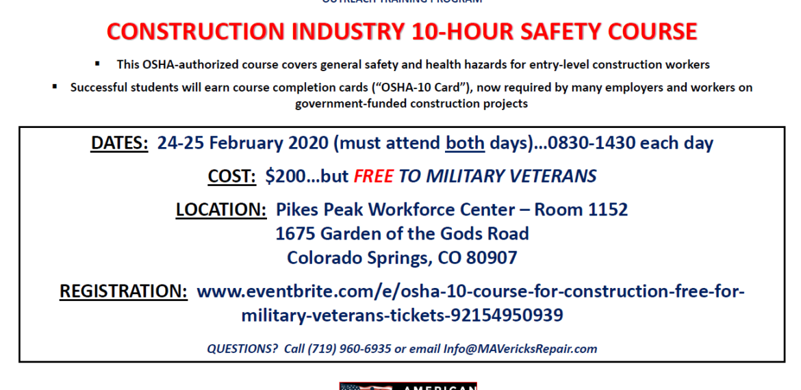 OSHA10 Course-Free for Veterans